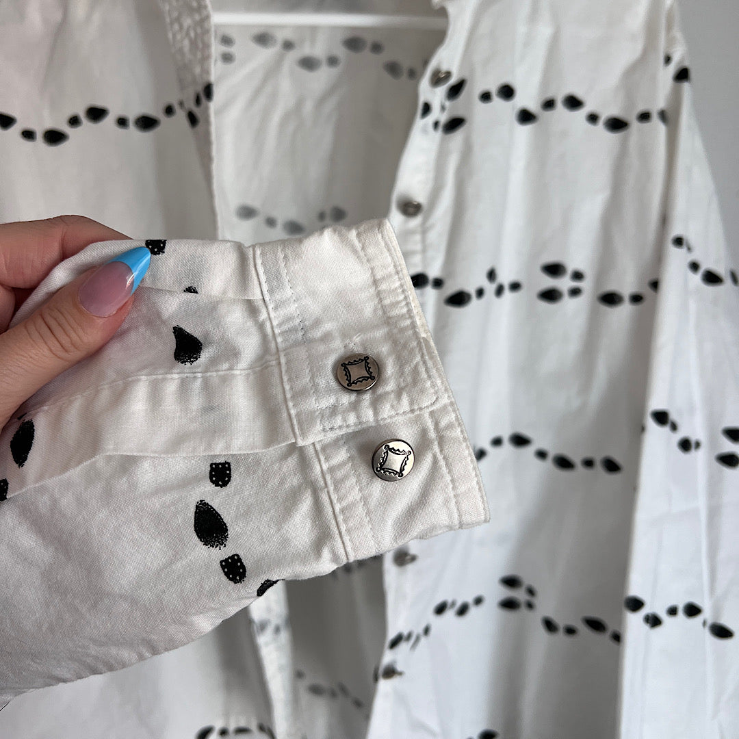 Vintage Wrangler Blues Cowboy Boot Footsteps Button Up Shirt