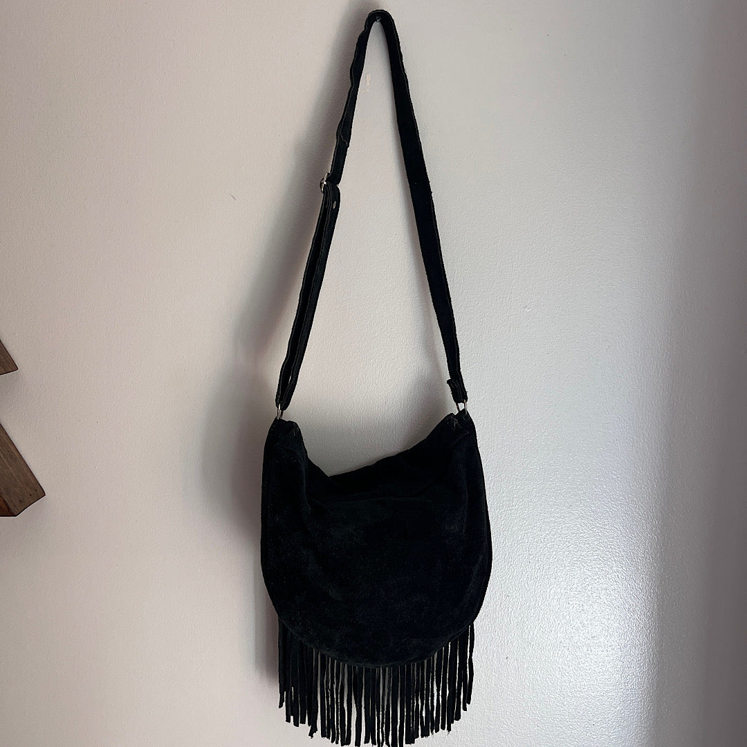 Suede Beaded Fringe Bag