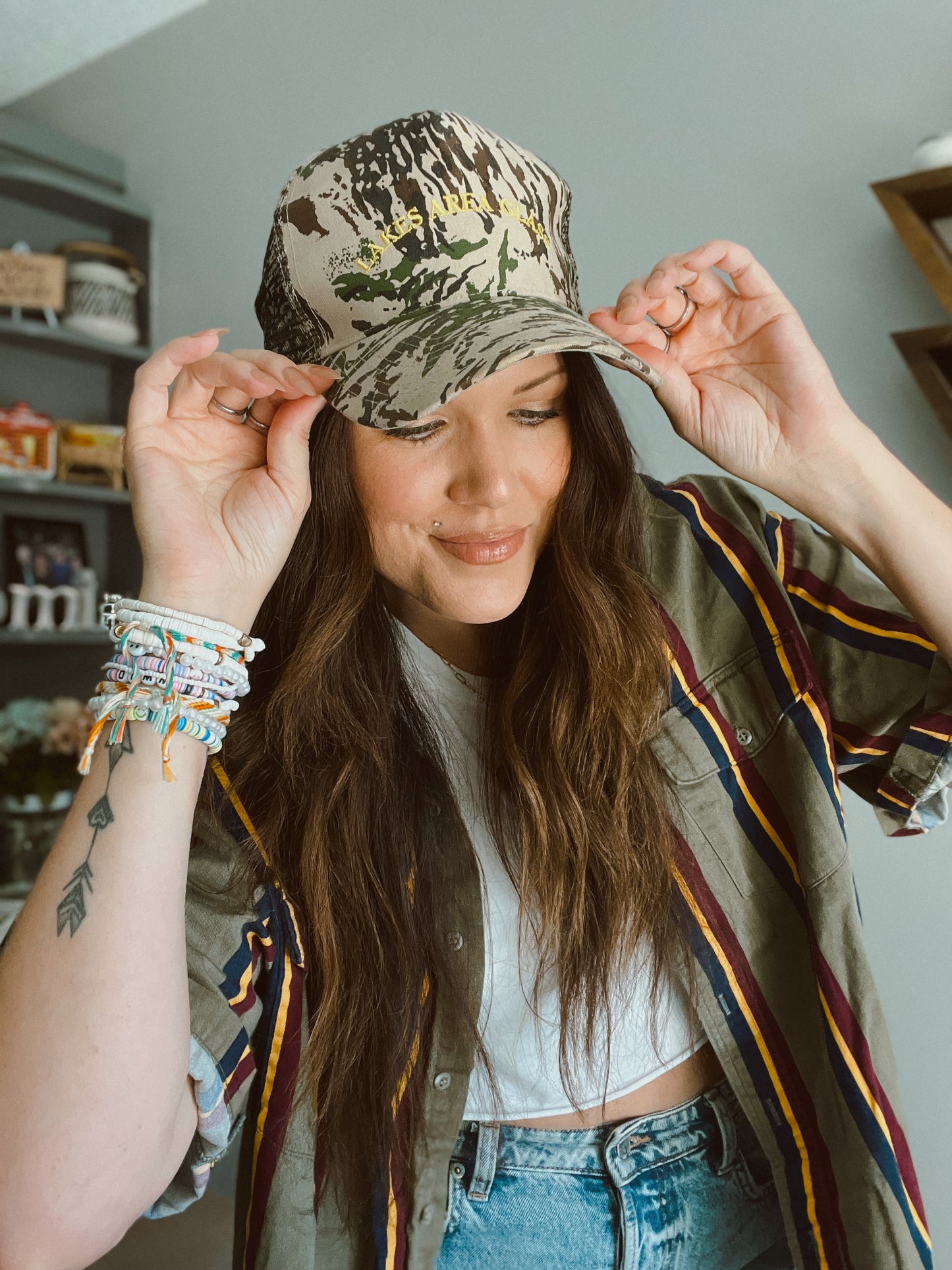 Vintage Camo Lakes Area Glass Embroidered Hat