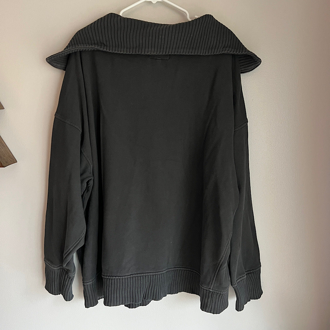 Aerie 1/4 Zip Ribbed Collar Charcoal Pullover Sweatshirt