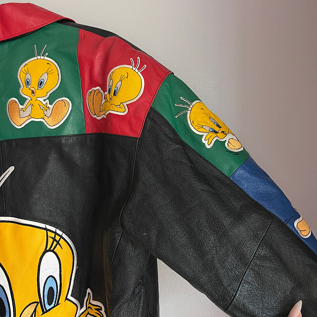 Vintage '90s Looney Tunes Leather Tweety Jacket