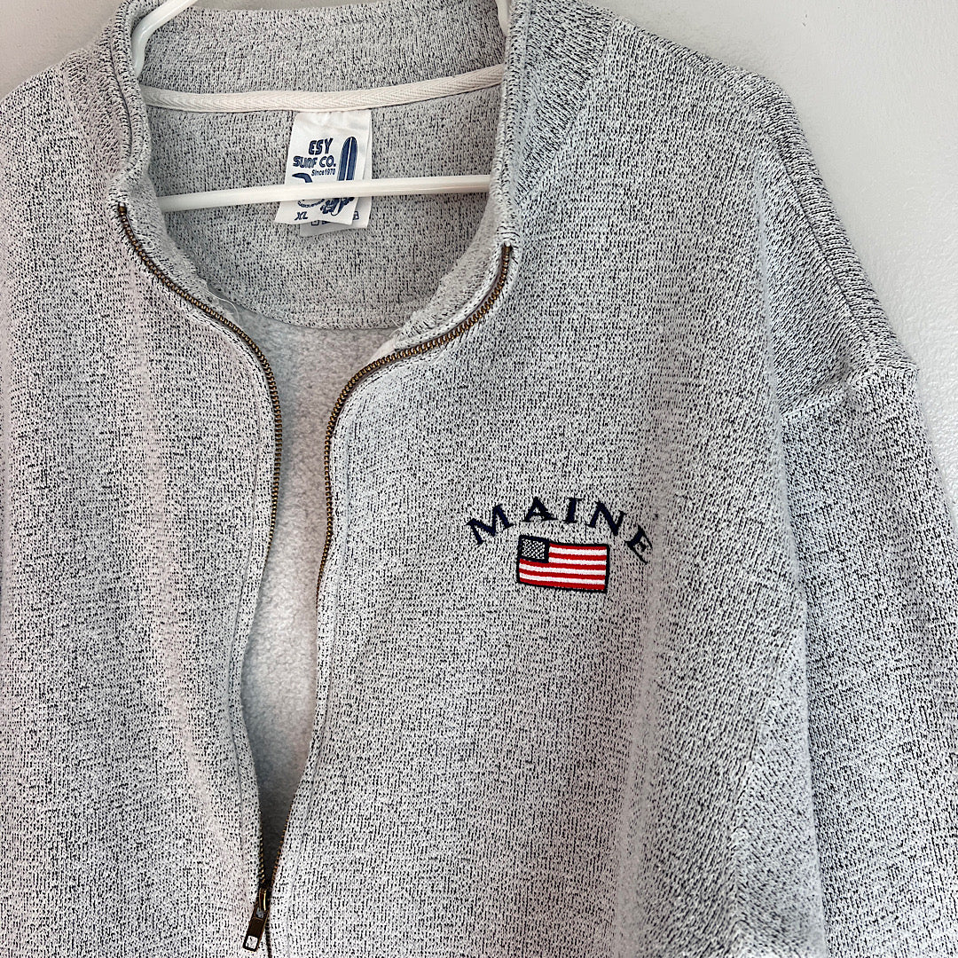 Vintage Maine Embroidered American Flag Fleece Zip Up