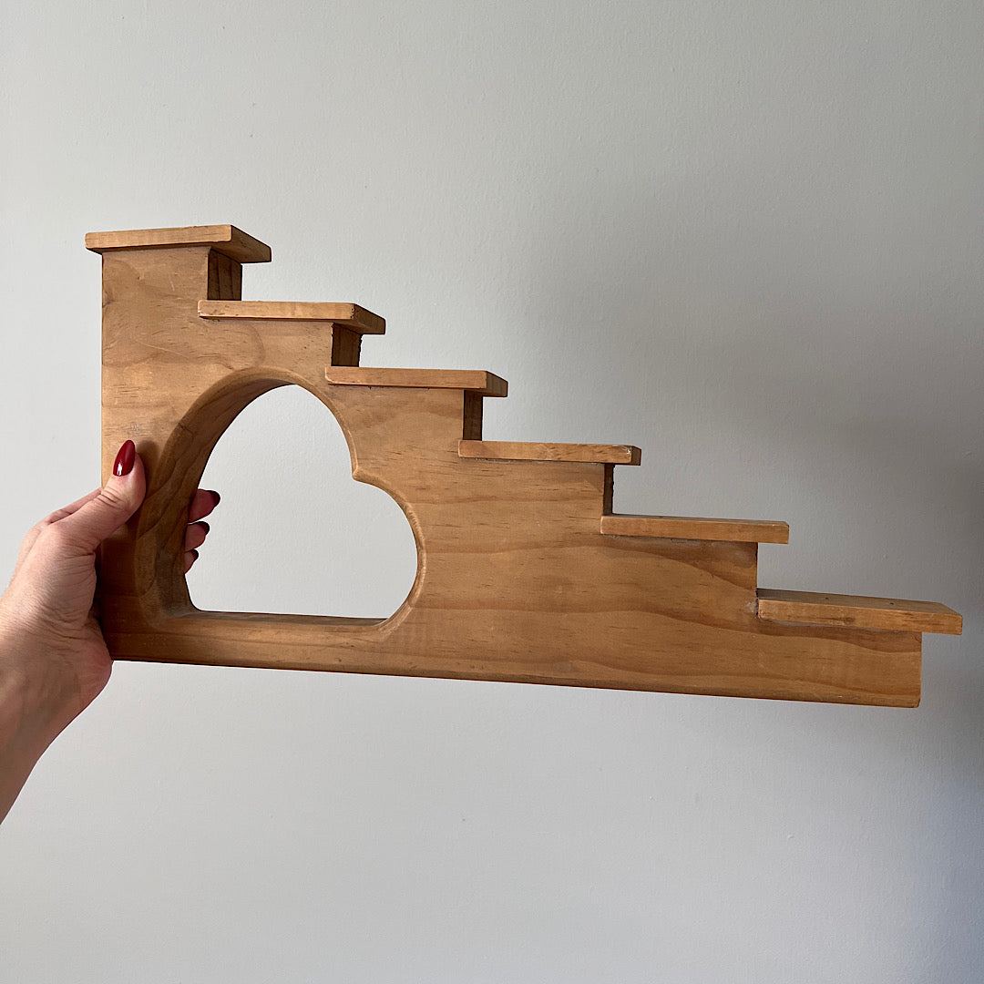 Vintage Wood Trinket Stair Step Shelf with Heart