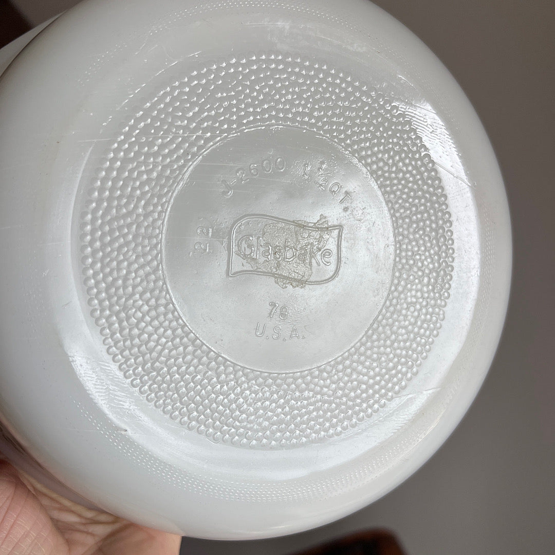 Vintage '60s Glasbake Milk Glass Green Daisy Casserole Dish