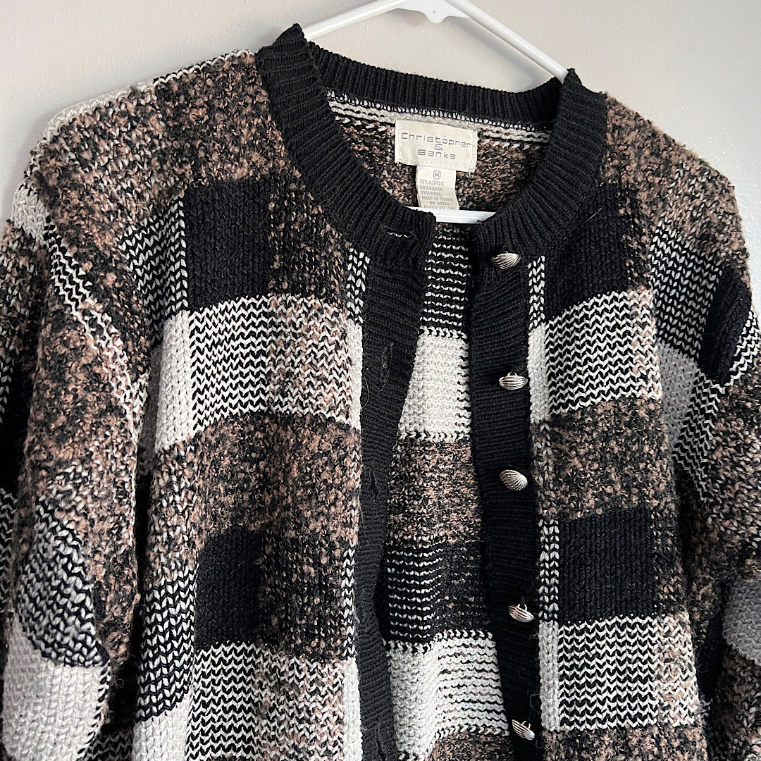 Vintage Plaid Checker Button Cardigan Sweater