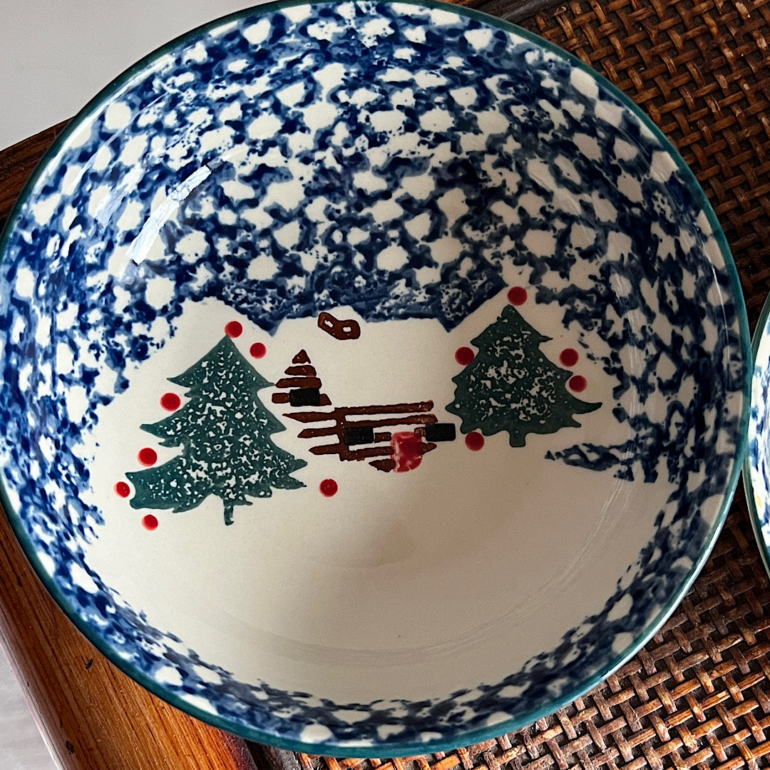 Vintage Cabin in the Snow Bowls (set of 2)