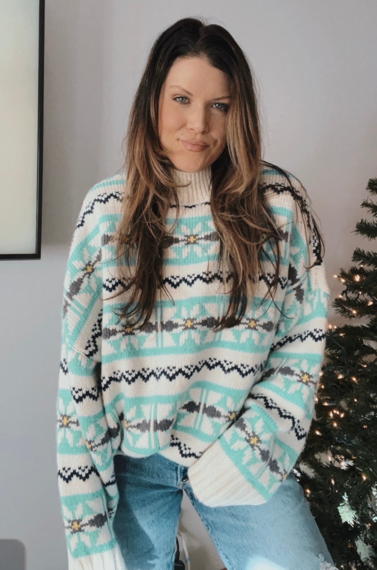 American Eagle Fair Isle Mock Neck Sweater