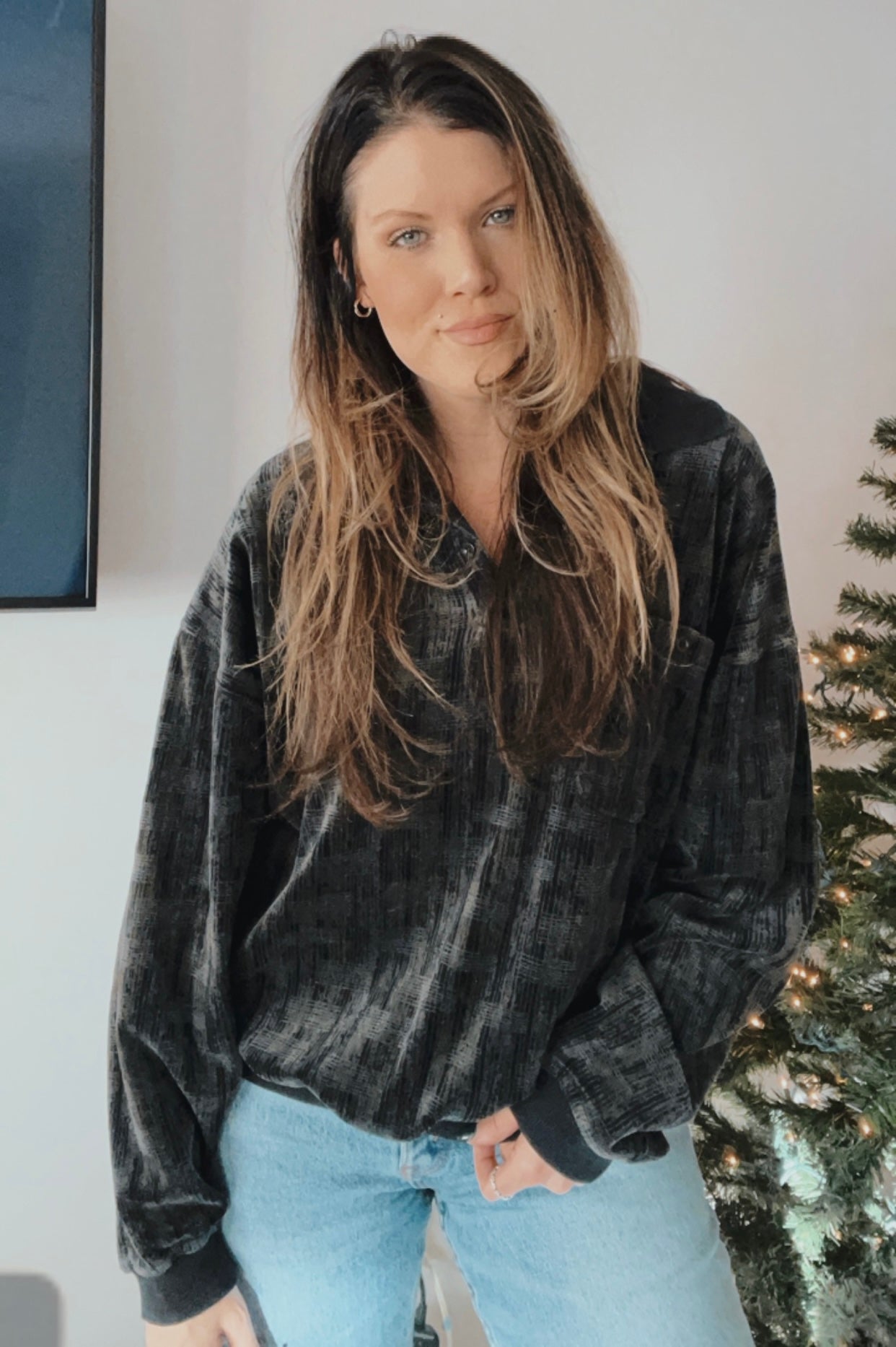 Vintage Safe Harbor Velvet Patterned Pullover Shirt