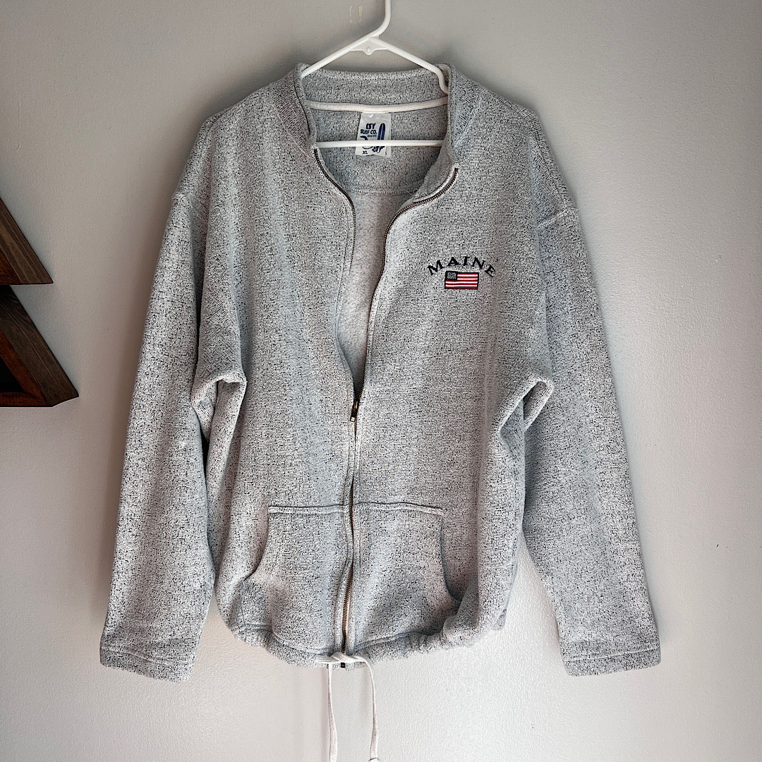 Vintage Maine Embroidered American Flag Fleece Zip Up