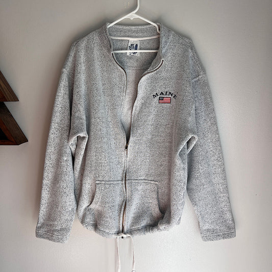 Vintage Maine Embroidered American Flag Fleece Zip Up
