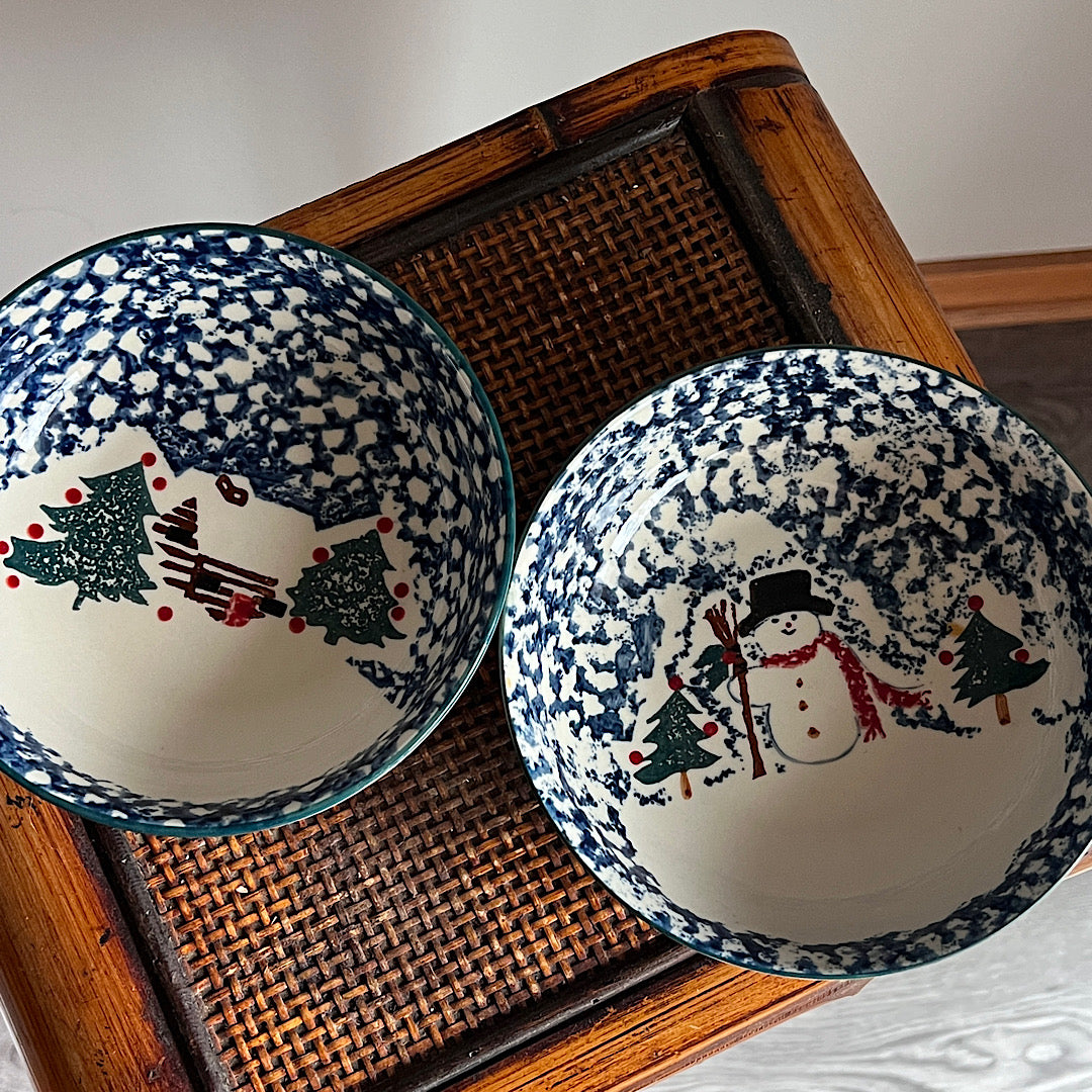 Vintage Cabin in the Snow Bowls (set of 2)