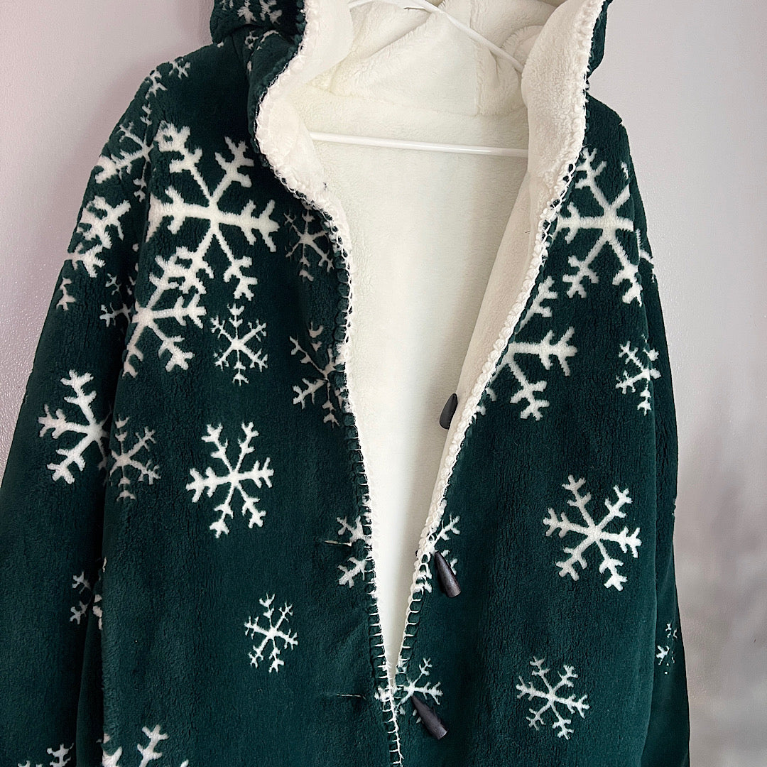 Vintage Snowflake Fleece Hooded Coat