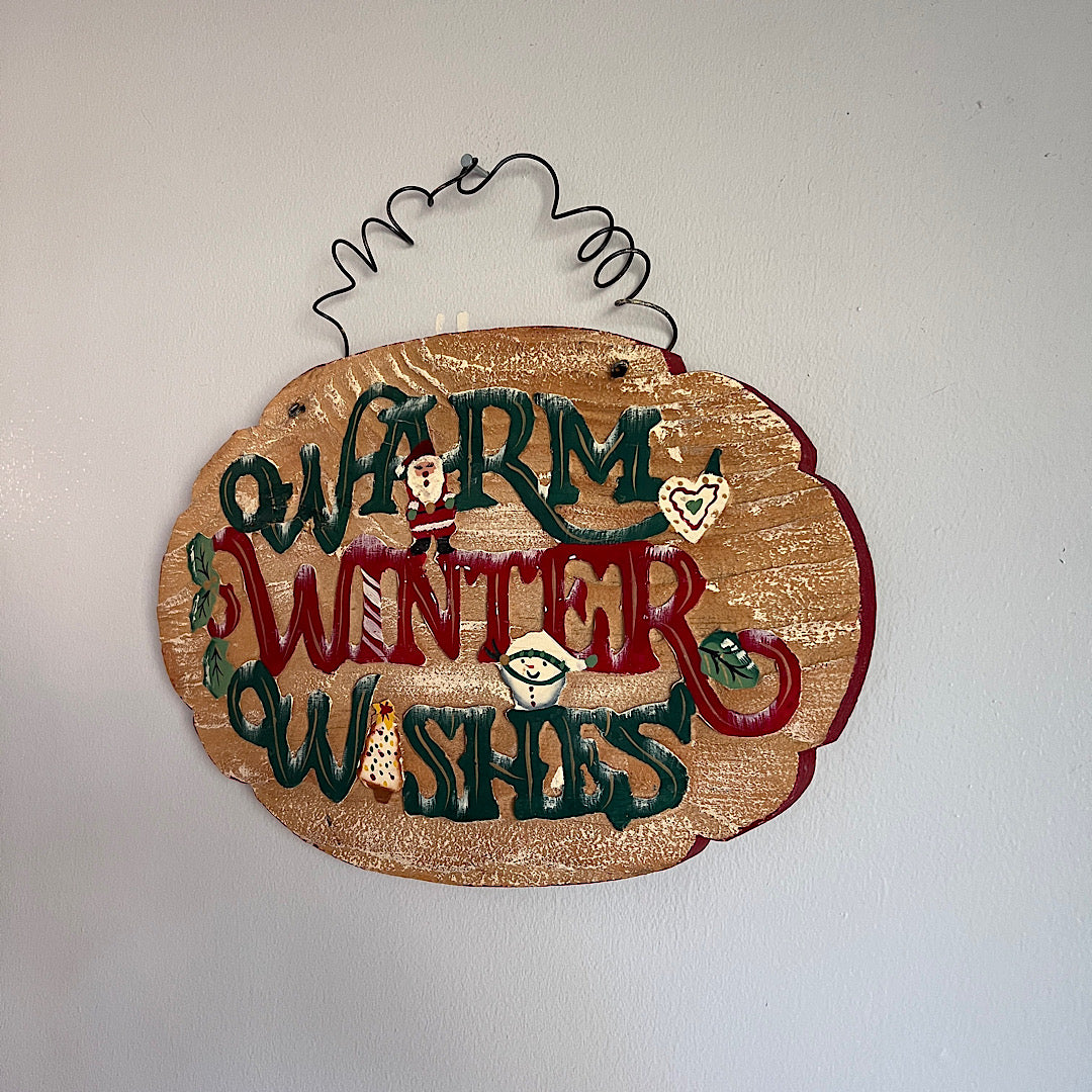 Vintage Warm Winter Wishes Wood Sign