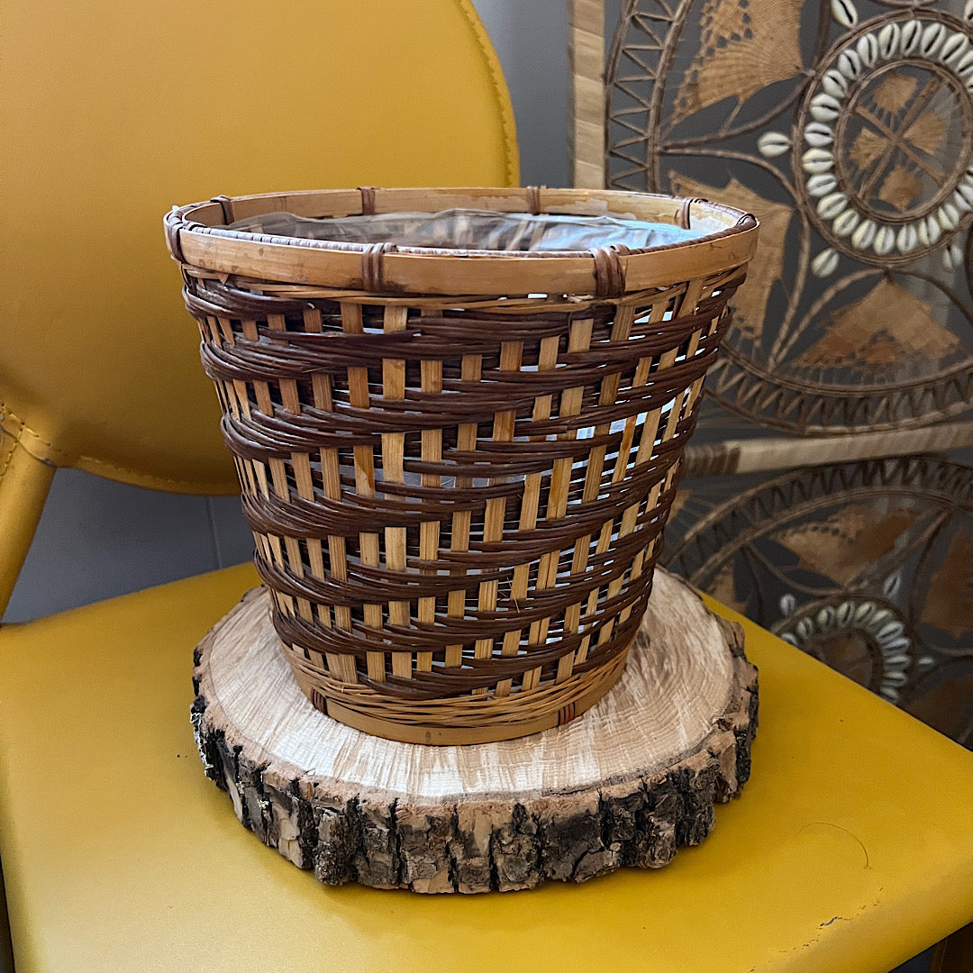 Vintage Wicker Plastic Lined Plant Basket