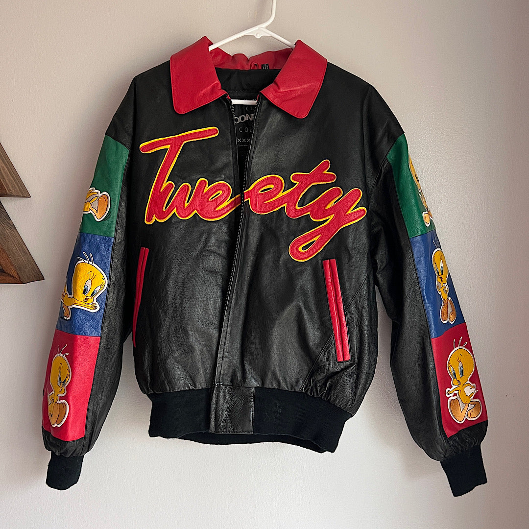 Vintage '90s Looney Tunes Leather Tweety Jacket