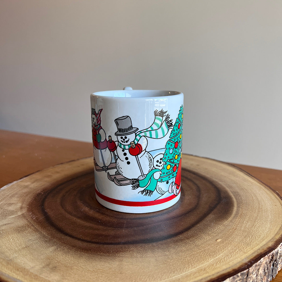 Vintage Christmas Snowmen Sledding Mug