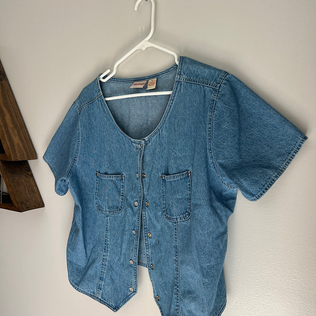 Vintage Crossroads Denim Pearl Snap Button T-Shirt