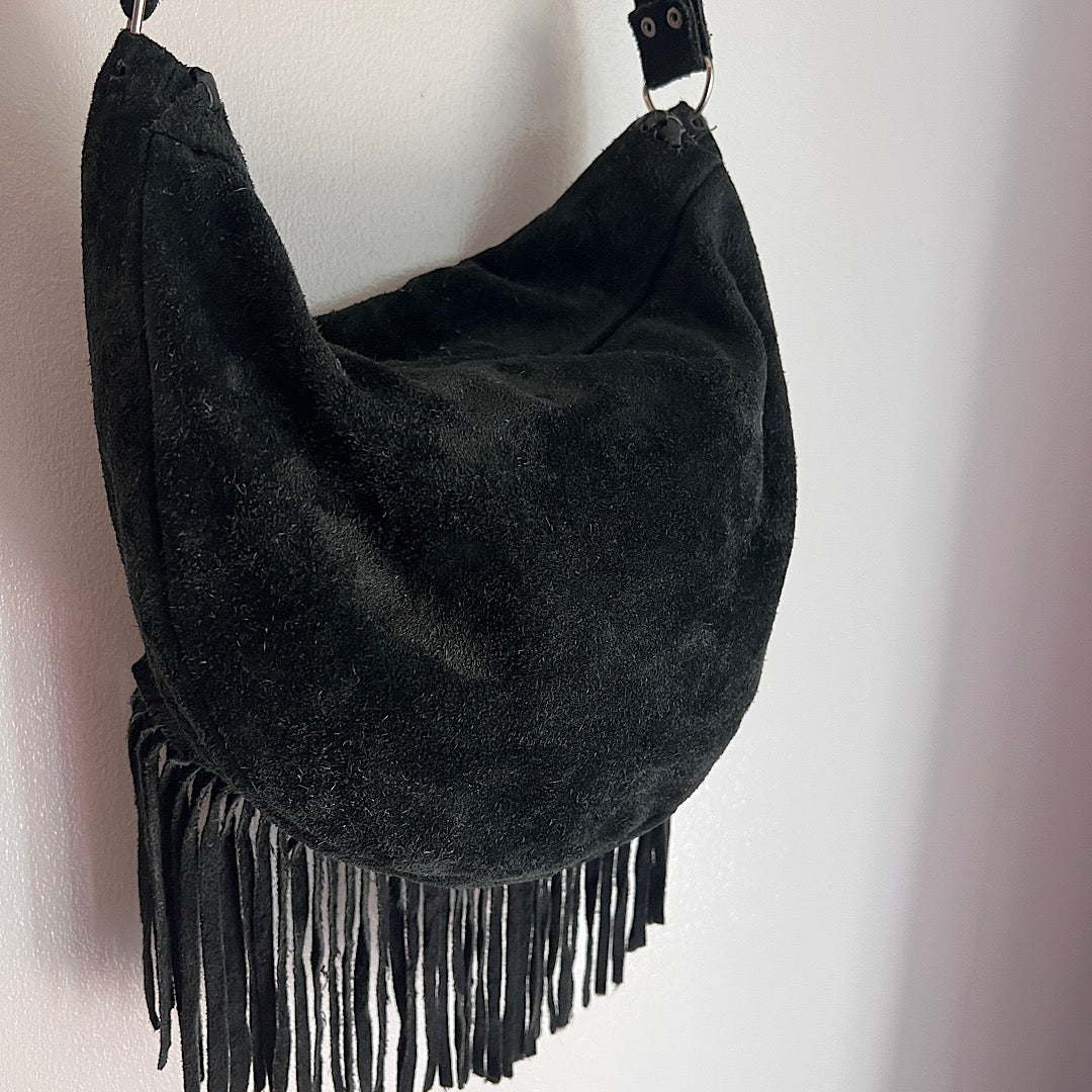 Suede Beaded Fringe Bag