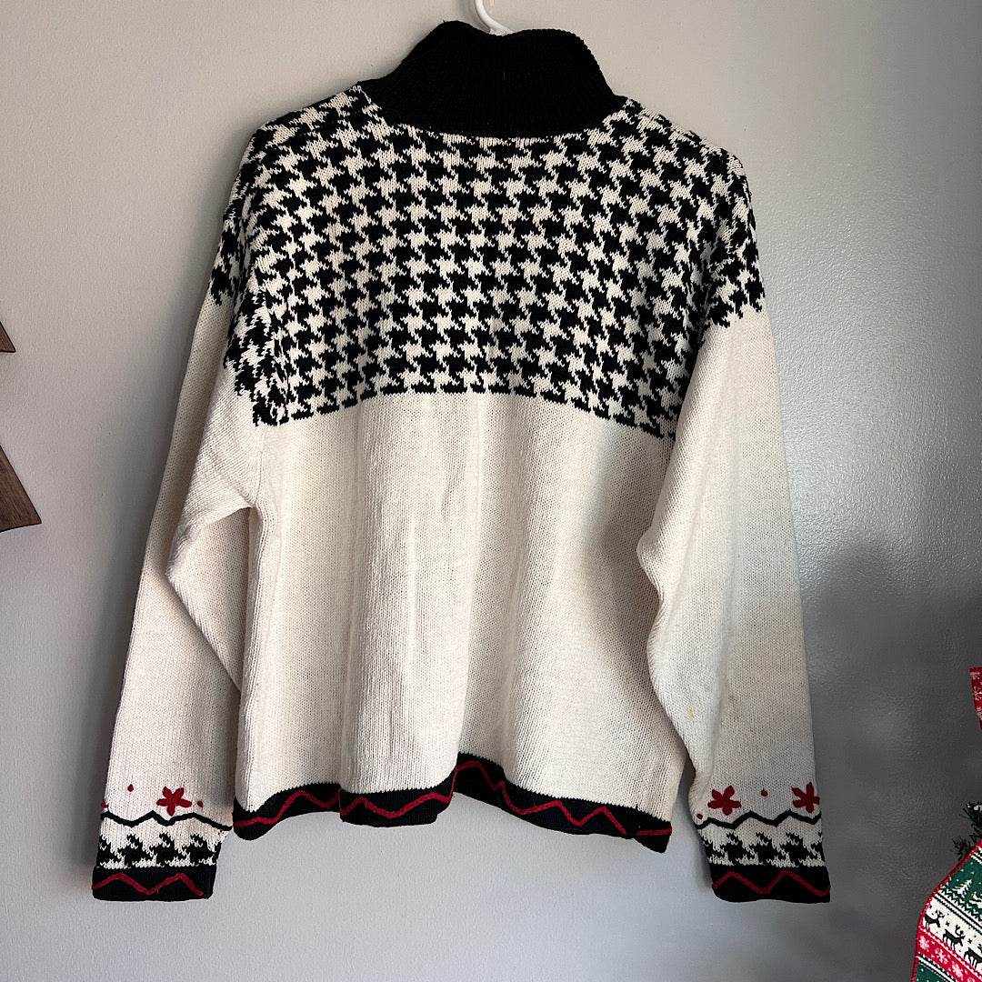 Vintage Gallagher Houndstooth Zip Up Cardigan Sweater