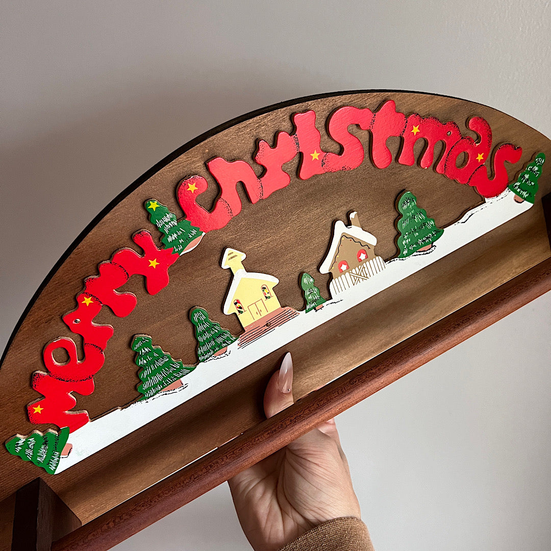 Vintage Merry Christmas Wooden Arched Towel Rack