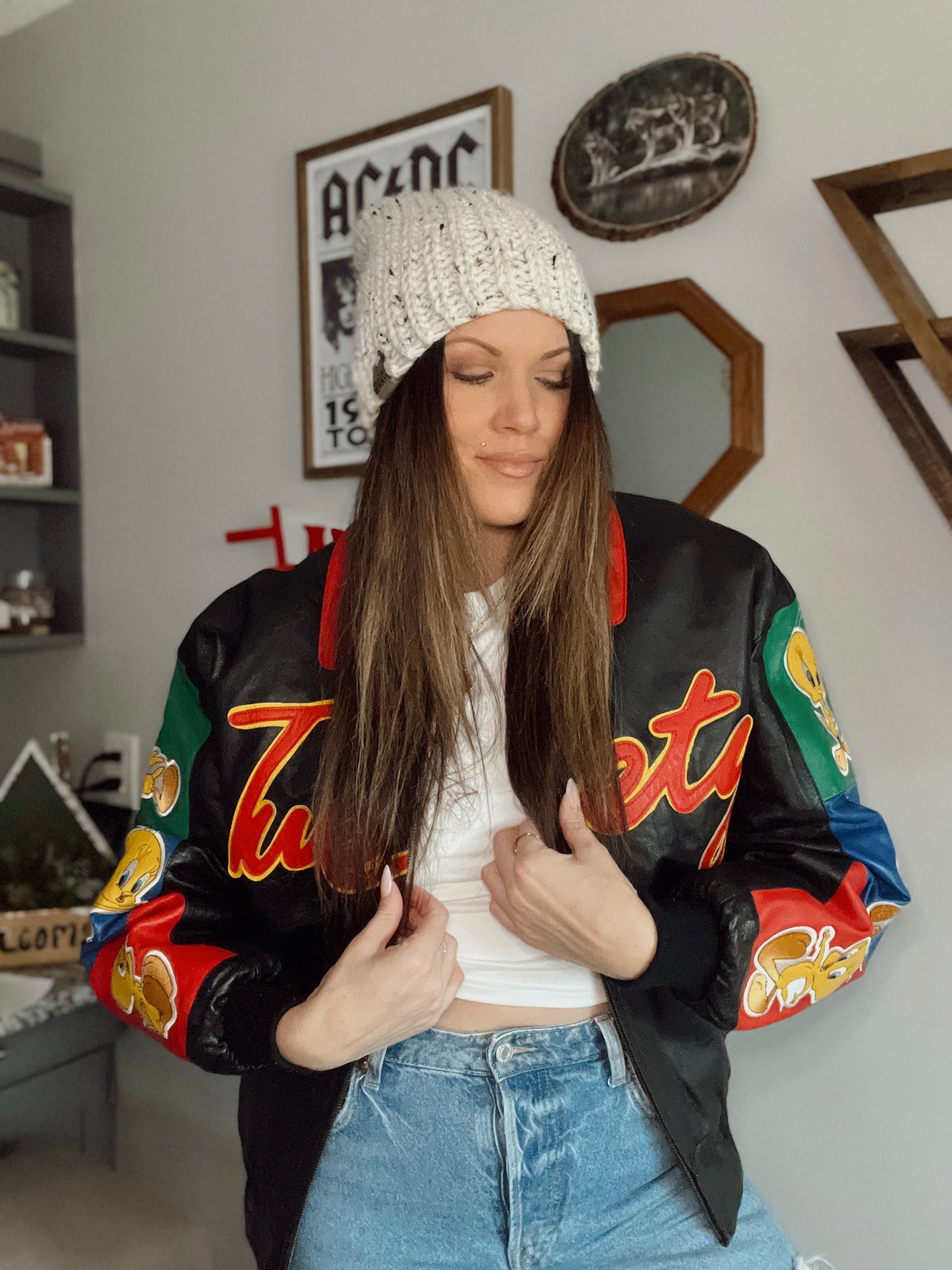 Vintage '90s Looney Tunes Leather Tweety Jacket