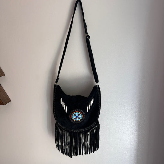 Suede Beaded Fringe Bag