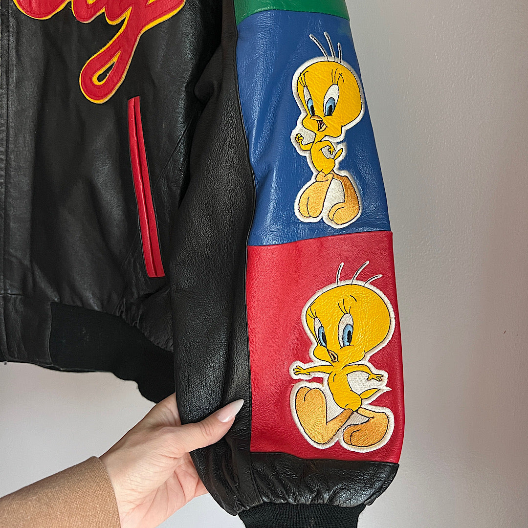 Vintage '90s Looney Tunes Leather Tweety Jacket