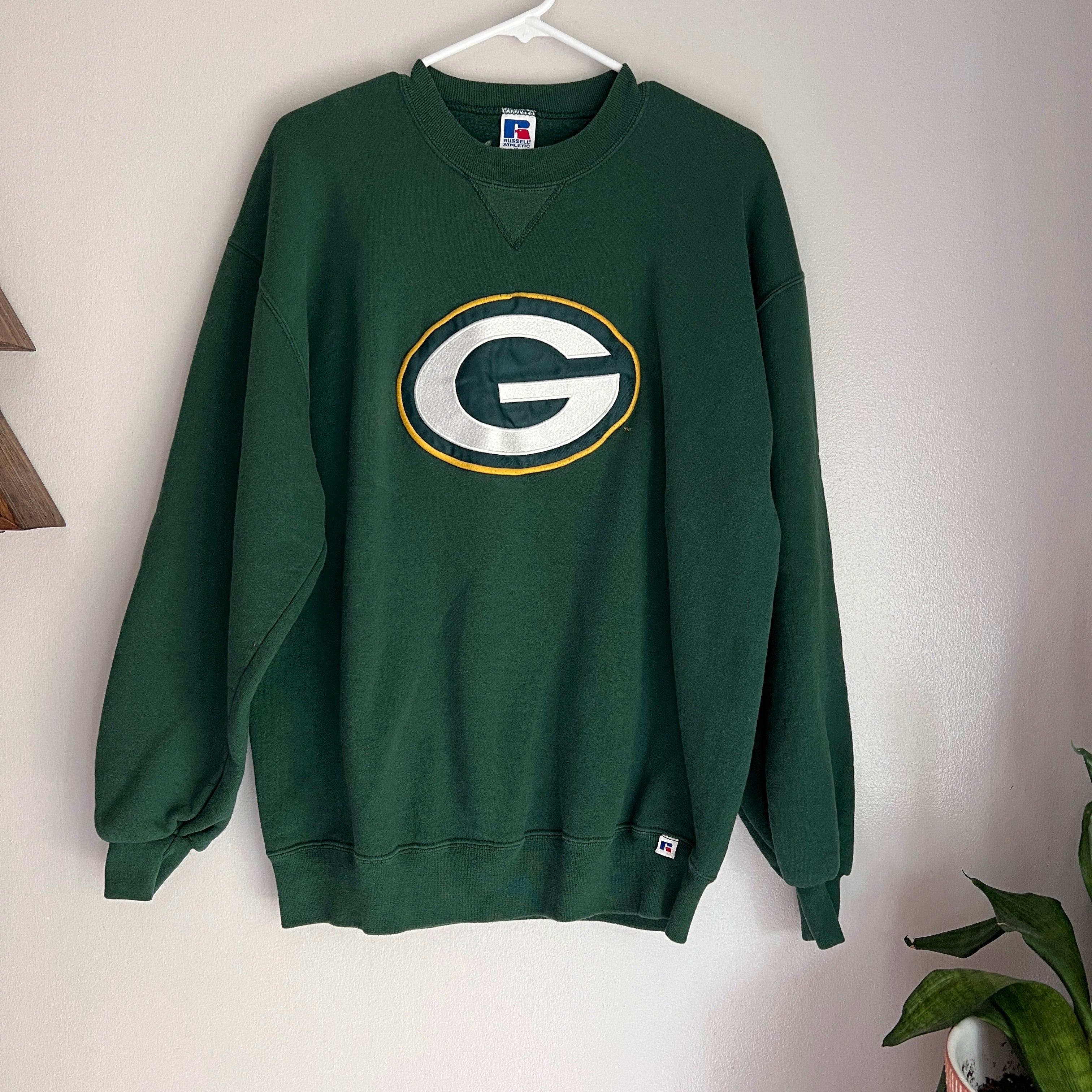 VINTAGE Green Bay Packers Sweatshirt Men Large Green Crew Neck Sweater 80s  90s