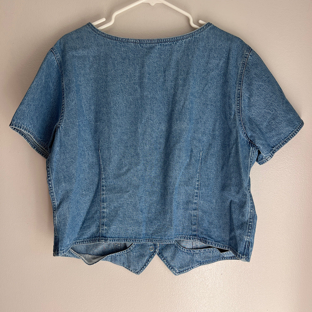 Vintage Crossroads Denim Pearl Snap Button T-Shirt