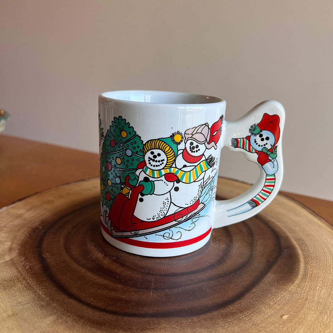 Vintage Christmas Snowmen Sledding Mug