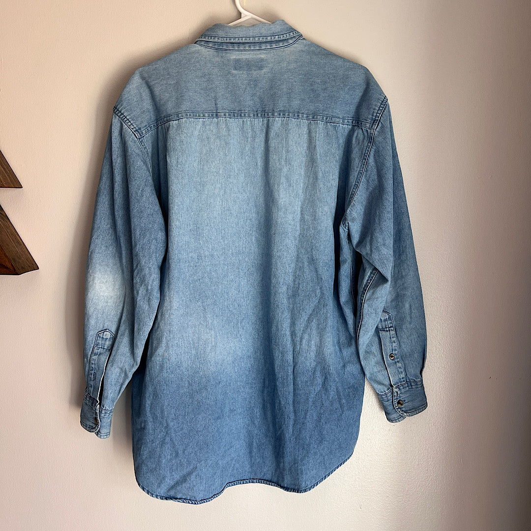 Vintage Denim Embroidered 'Real Time' Button Up Shirt