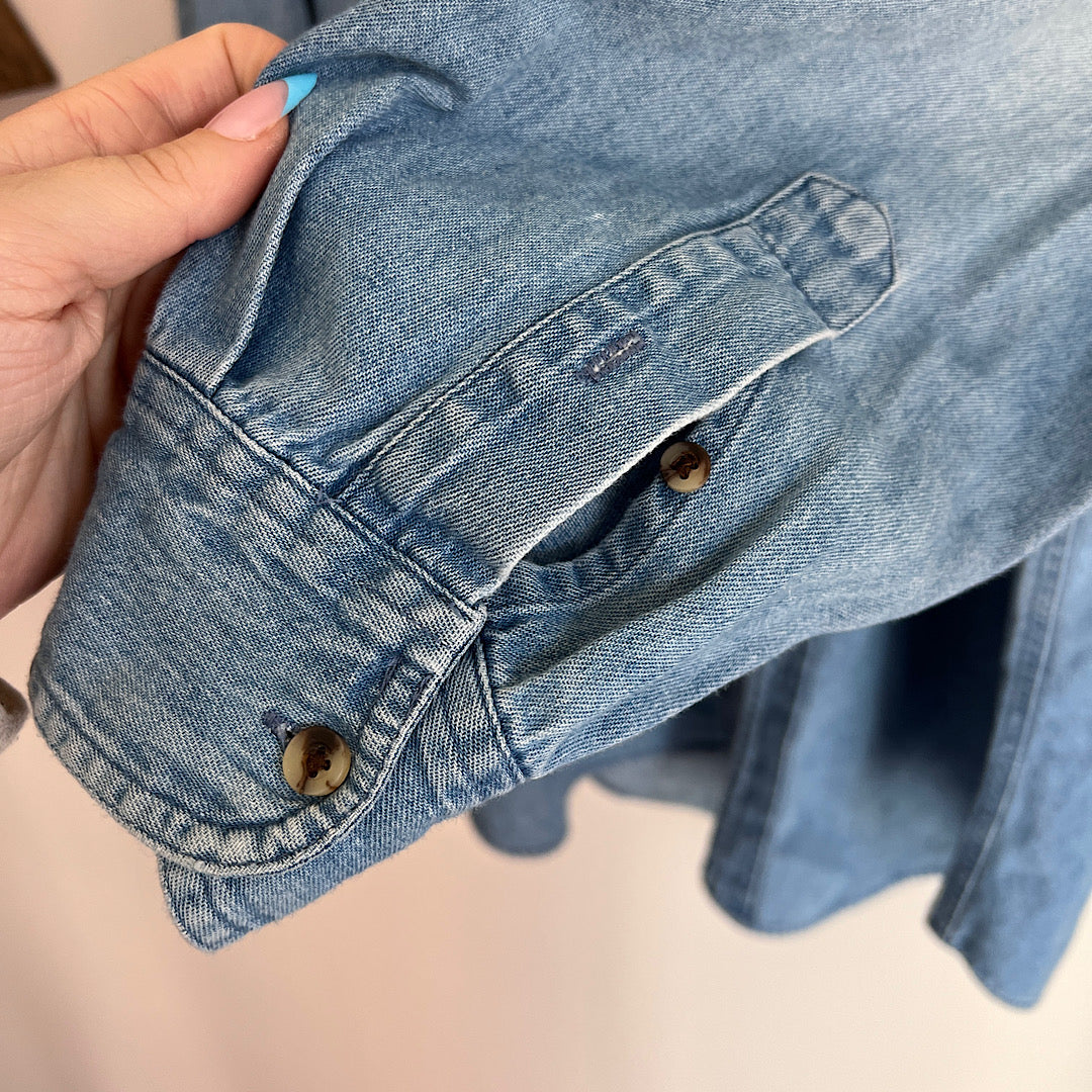Vintage Denim Embroidered 'Real Time' Button Up Shirt
