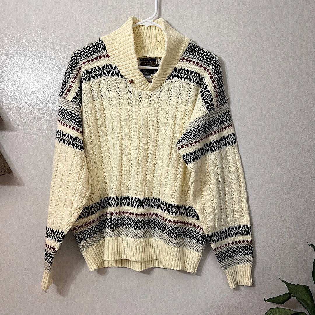 Vintage Ivory Fair Isle Knit Sweater