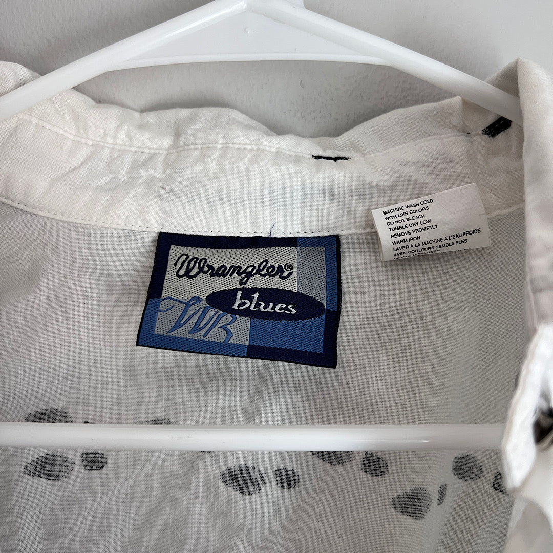 Vintage Wrangler Blues Cowboy Boot Footsteps Button Up Shirt
