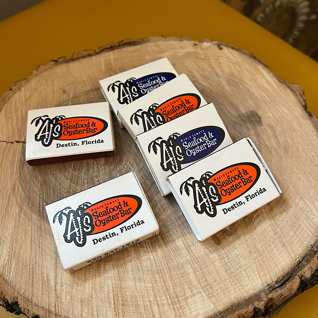 Vintage AJ's Seafood Oyster Bar Restaurant Matchboxes Destin Florida Advertising