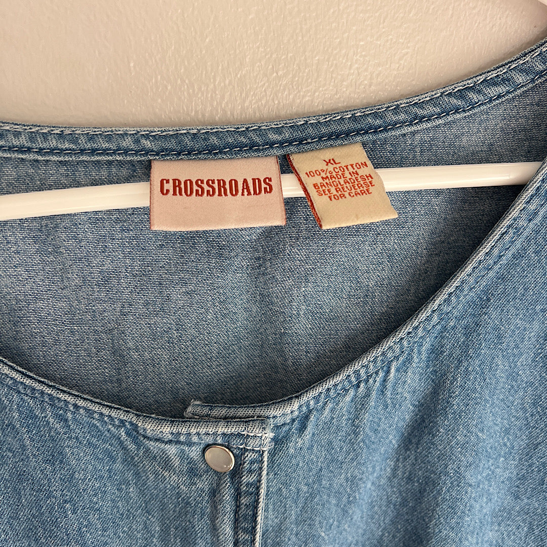 Vintage Crossroads Denim Pearl Snap Button T-Shirt