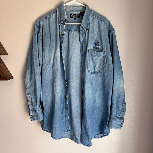 Vintage Denim Embroidered 'Real Time' Button Up Shirt