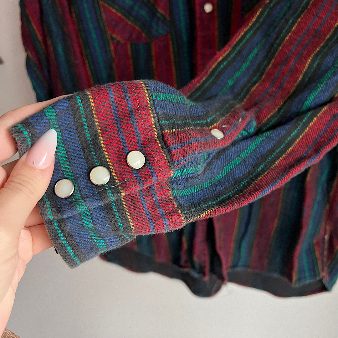 Vintage Saddle King Western Pearl Snap Flannel