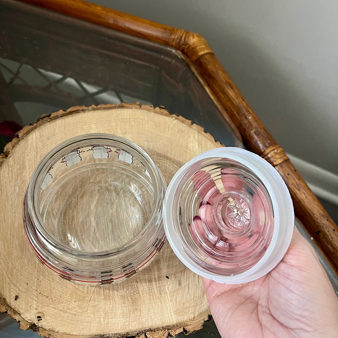 Vintage Snowman Glass Candy Jar with Lid