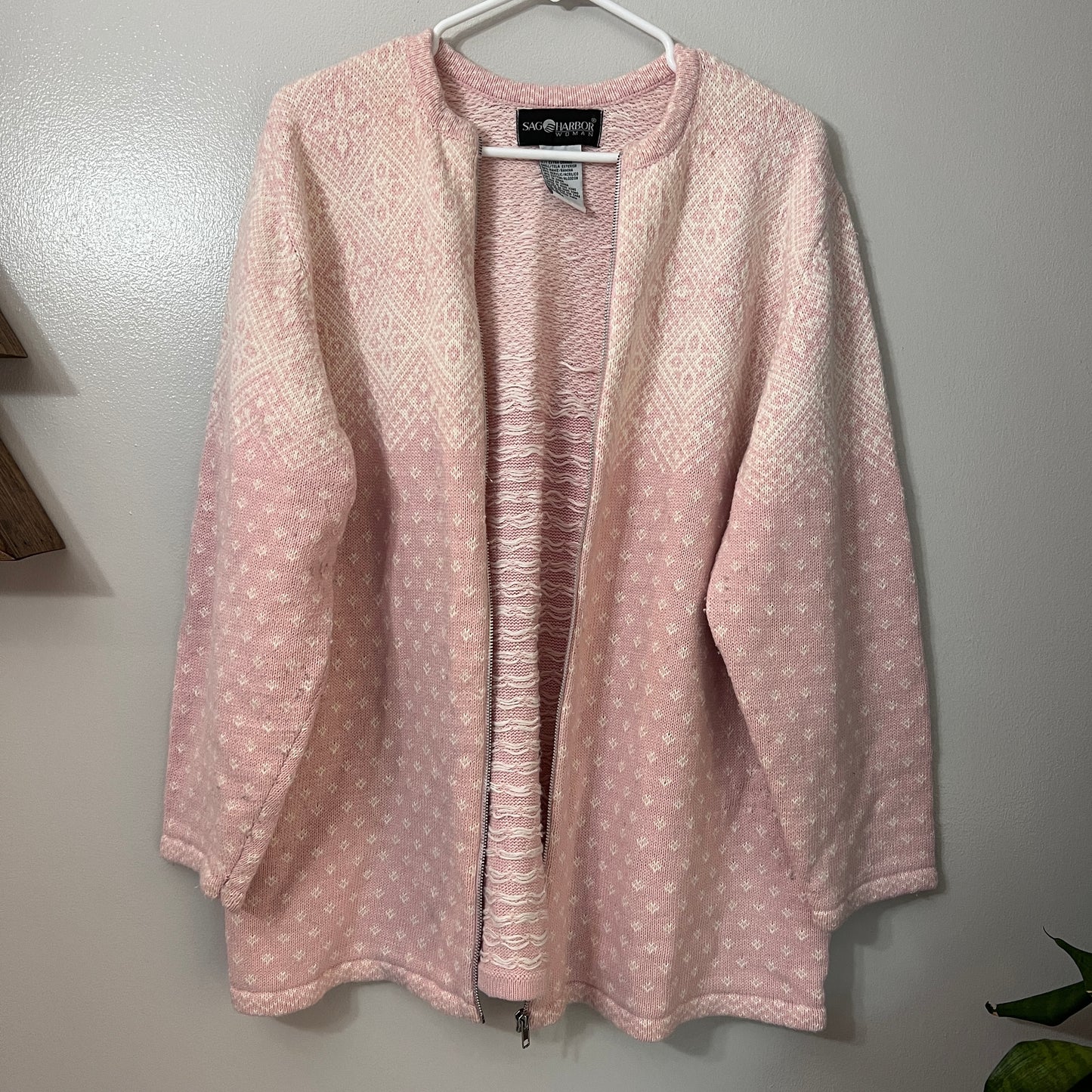 Vintage Sag Harbor Fair Isle Knit Zip Up Sweater