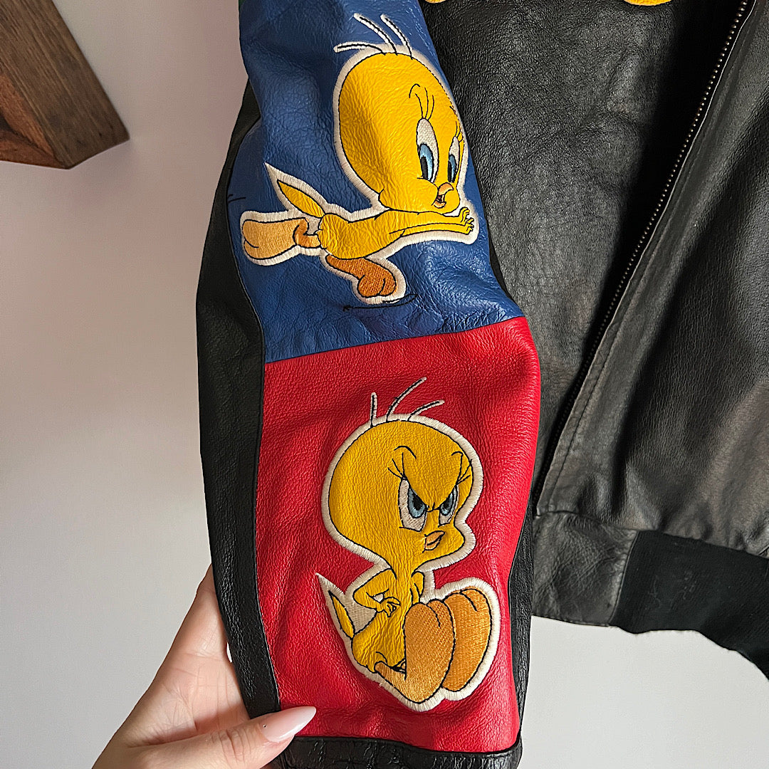 Vintage '90s Looney Tunes Leather Tweety Jacket