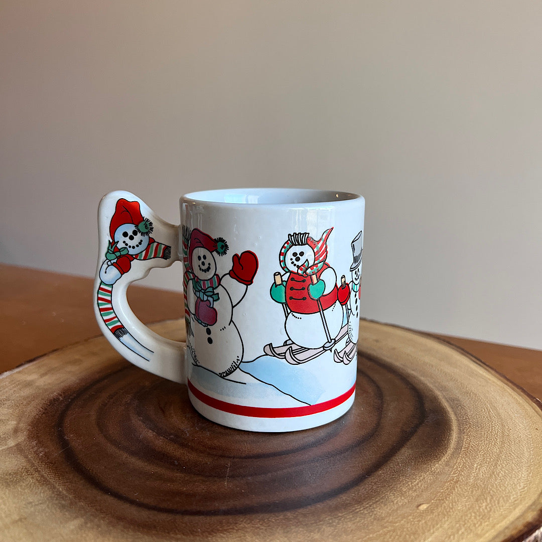 Vintage Christmas Snowmen Sledding Mug
