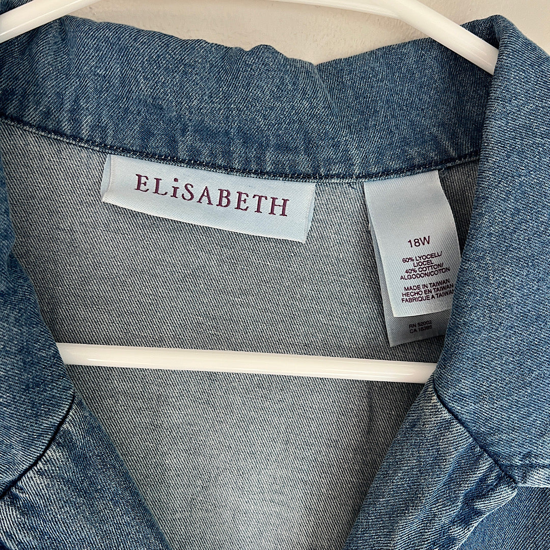 Vintage Elisabeth Floral Embroidered Denim T-Shirt Button Up