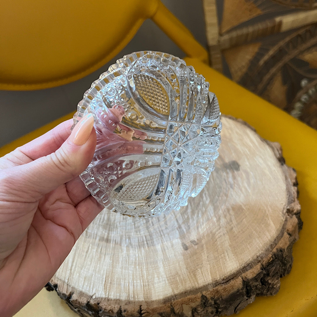 Vintage Crystal Ornate Glass Trinket Bowl - Small