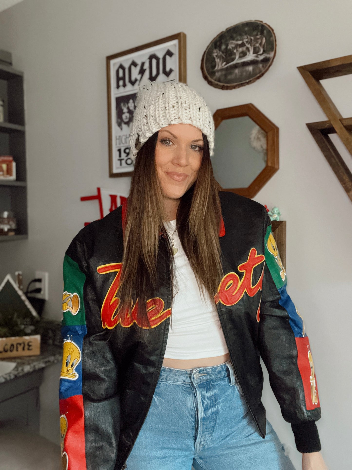 Vintage '90s Looney Tunes Leather Tweety Jacket