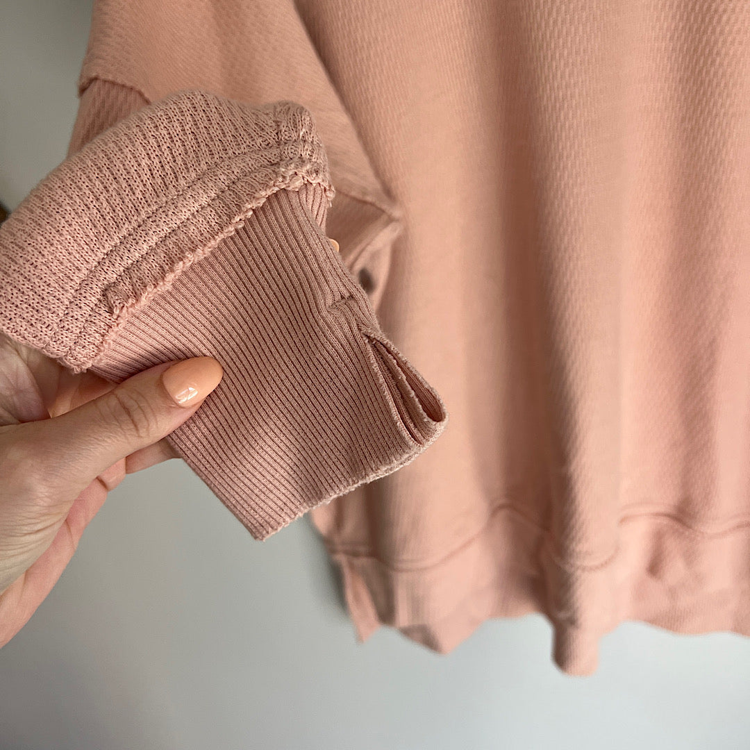 Aerie Oversized Blush Waffle Knit Crewneck Pullover Sweatshirt
