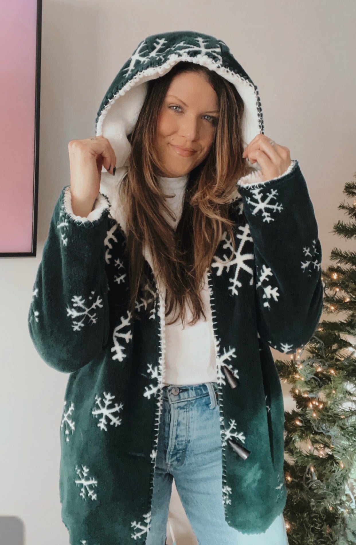 Vintage Snowflake Fleece Hooded Coat