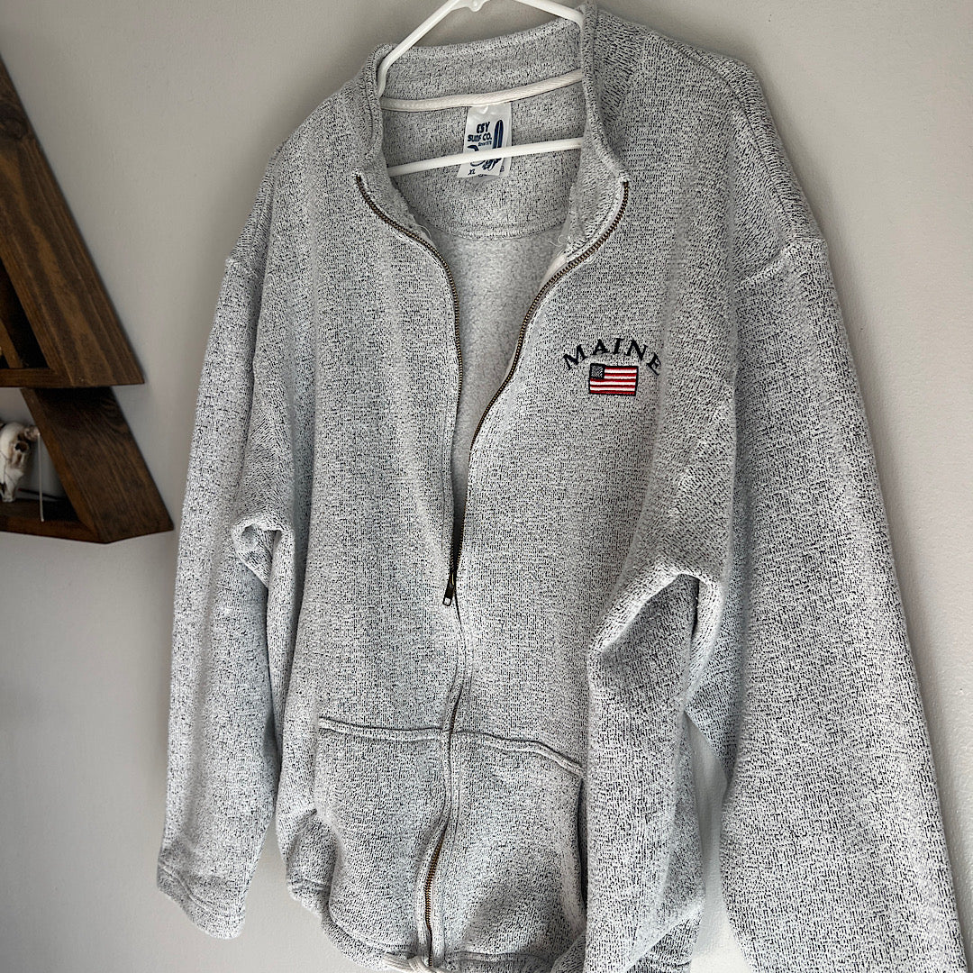 Vintage Maine Embroidered American Flag Fleece Zip Up