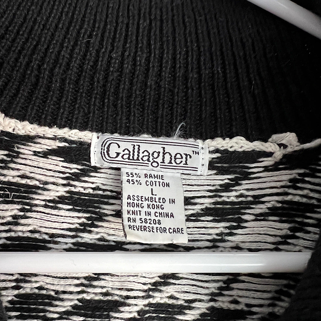 Vintage Gallagher Houndstooth Zip Up Cardigan Sweater