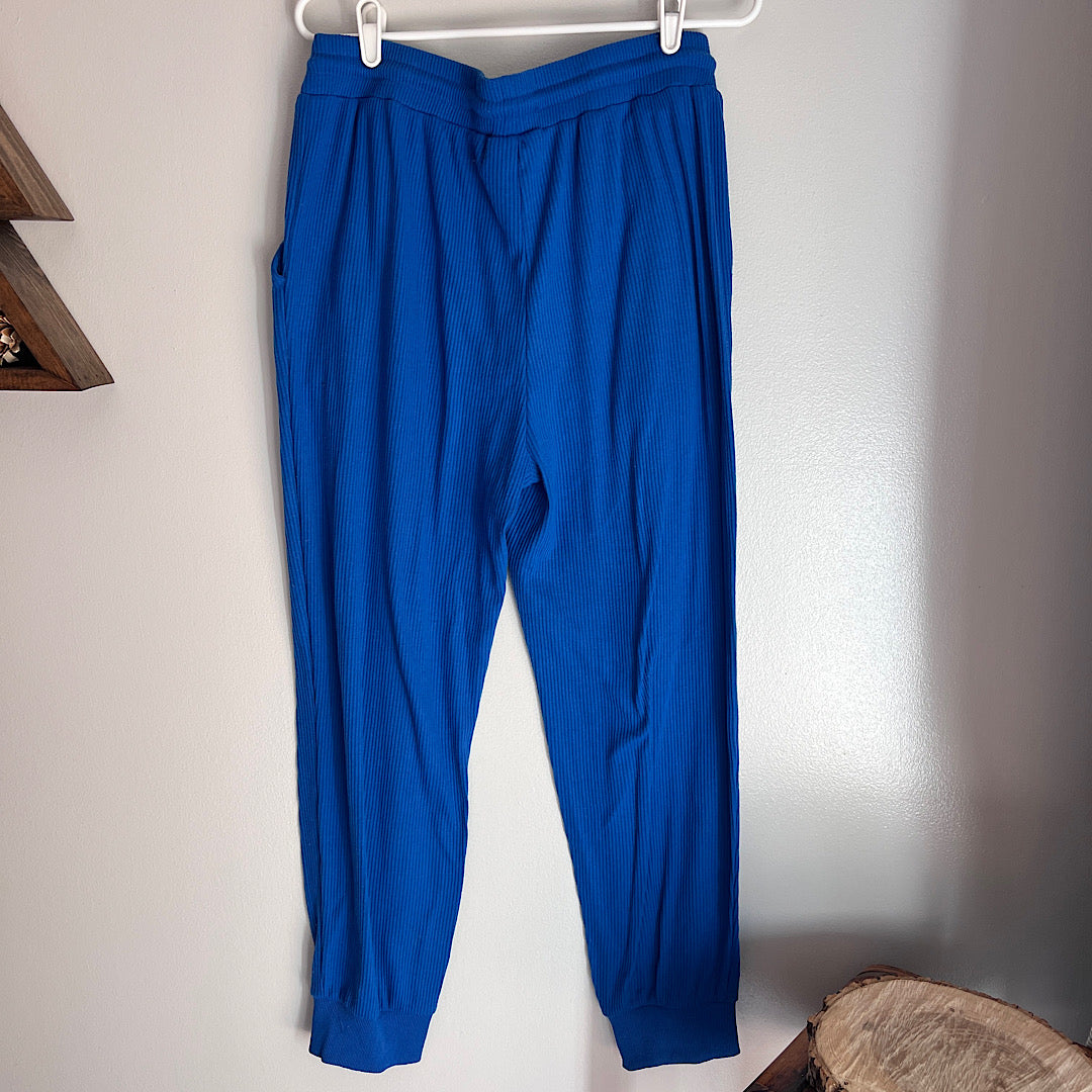 Ribbed Blue Stretchy Jogger Sweatpants
